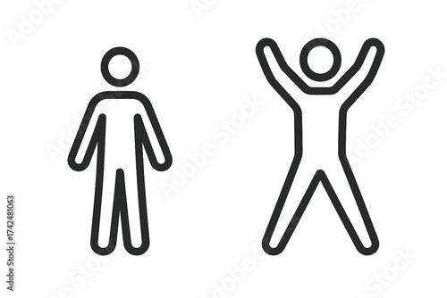 Jumping jacks exercise workout icon. Man doing fitness cardio training. Vector illustration of body movement sequence. Aerobics star jump pictogram. Line art symbol set.