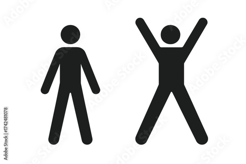 Jumping jacks exercise workout icon. Vector stick figure man doing fitness cardio training. Sport aerobics. Star jump movement sequence. Healthy lifestyle pictogram silhouette.