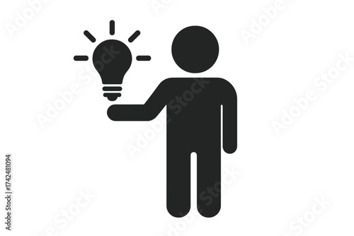 Man holding a light bulb. Concept of a new idea, innovation, solution, and creativity. Person with a lamp. Metaphor for inspiration, thinking, knowledge, and success.