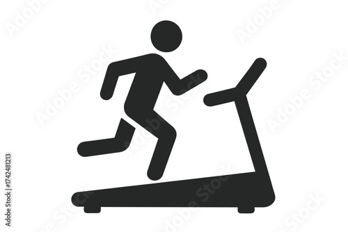 Man running on treadmill icon. Fitness gym exercise pictogram. Cardio workout symbol. Healthy lifestyle concept. Athlete training sign. Sport equipment silhouette vector.