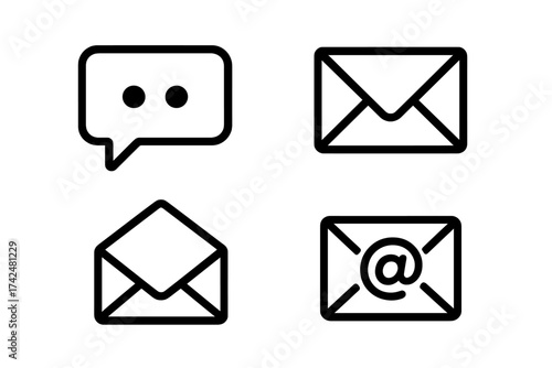 Mail icon collection with chat bubble. Simple line art set for e-mail, message, and contact concepts. Vector graphic elements for web design, apps, and UI UX interface.
