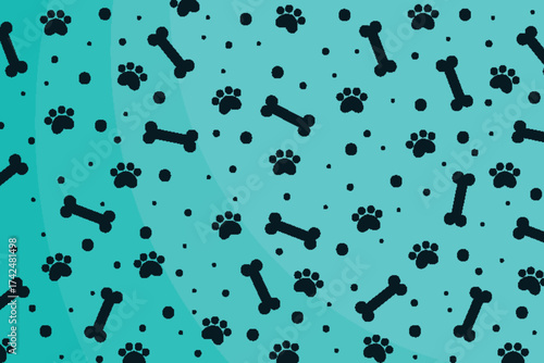 Hand drawn paw prints pattern on a colorful background