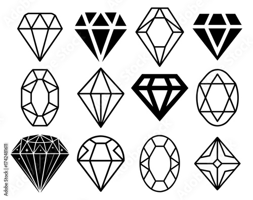 Diamonds icons vector set. Different kinds of diamonds set