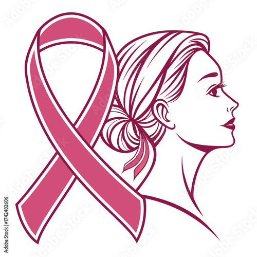 Awareness Ribbon with woman silhouette for Cancer Support
