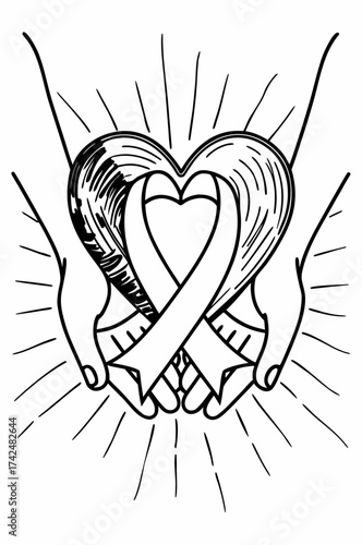 Helping Hands Embracing a Ribbon Heart Symbolizing Support 