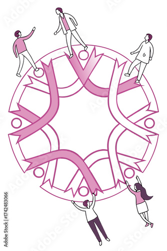 People joining hands around a central core, concept of unity