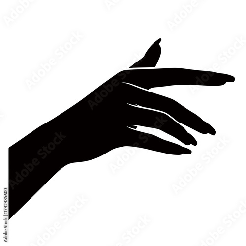 Elegant black silhouette of a woman s hand with fingernails isolated on white background