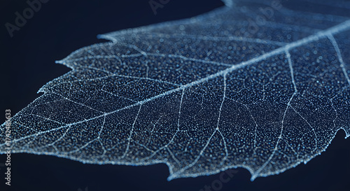Detailed macro shot of leaf skeleton with veins visible
