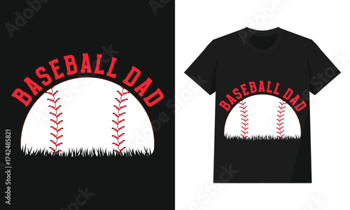 Baseball Dad Curve Text Design with Stitched Ball and Green Grass