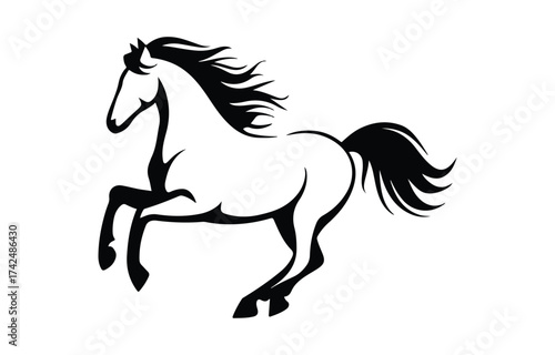 Elegant black horse silhouette in motion, a dynamic vector illustration, perfect for equestrian and nature themed designs