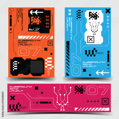 y2k 2000s scifi cyberpunk retro-futuristic layout template set dashboard for ux-ui application, 2d vector illustration
