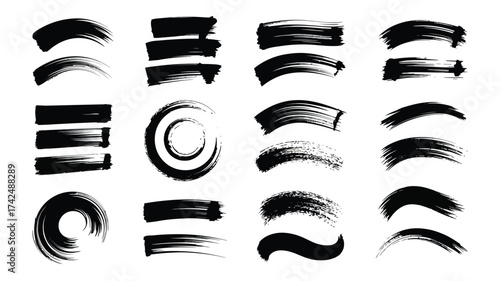 Collection of 16 black brush stroke vector graphics scalable eps illustrations for design elements silhouette vector illustration white background