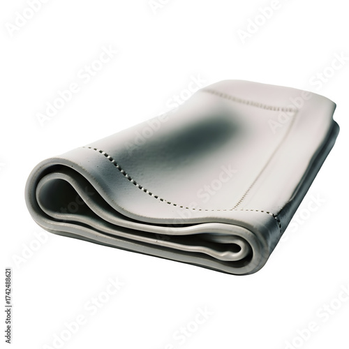 Folded white napkin with stitched edges isolated on transparent background