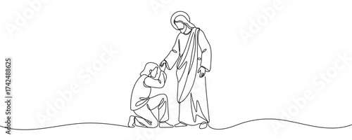 Jesus Christ healing a man Continuous one line drawing Editable stroke