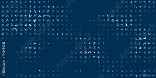 Seamless background pattern of evenly spaced white double arrow symbols of different sizes and opacity. Vector illustration on dark blue background with stars