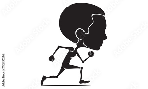 Graphic Silhouette of a Running Figure with Oversized Head