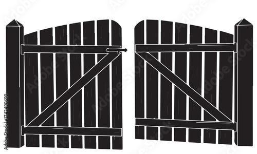 Traditional Wooden Double Gate Silhouette