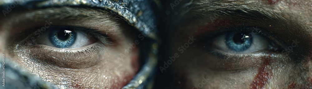 Obraz premium Epic showdown, sporting arena, worms-eye perspective, piercing eyes locked in battle