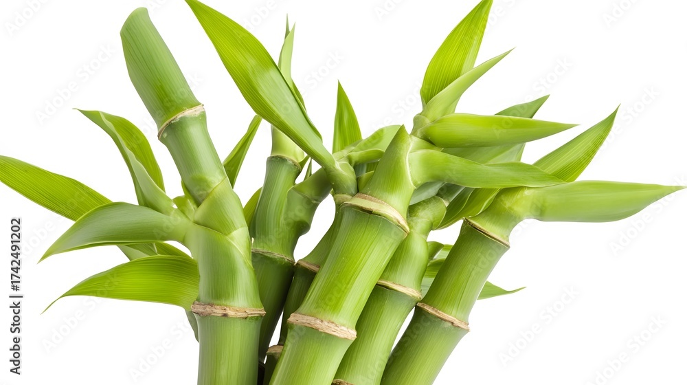 Obraz premium Close up fresh lucky bamboo stalks against white background, nature