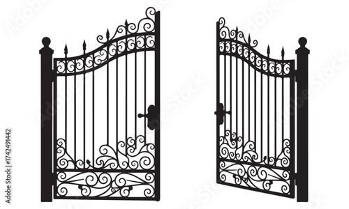 Ornate Wrought Iron Gate Open on White Background