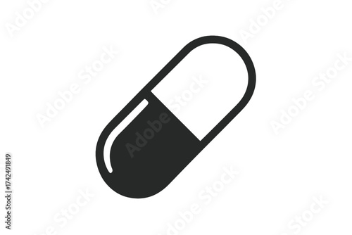 Capsule icon. Pill symbol. Medical sign. Pharmacy logo. Medicine concept. Health care illustration. Drug, vitamin, supplement. Treatment of diseases. Vector pictogram for web, app.