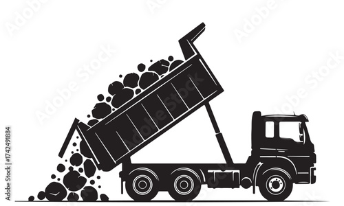 Dump Truck Unloading Rocks Silhouette Icon