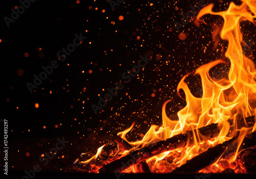 Wallpaper Mural Fiery inferno with glowing embers and vibrant orange flames at night Torontodigital.ca