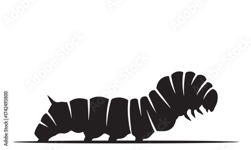 Monochrome Silhouette of a Crawling Caterpillar Larva Illustration