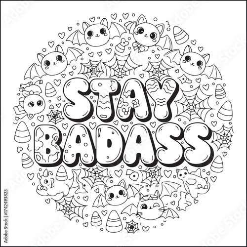 Halloween swear word coloring pages with groovy letters , Halloween black and white Halloween element coloring pages for adults.
