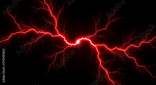 Stunning red lightning strikes across a dark background, perfect for dramatic visuals and powerful concepts with a bold and modern feel.