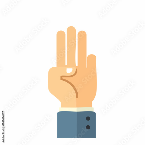 Hand showing three fingers up gesture vector flat design icon for counting or signaling