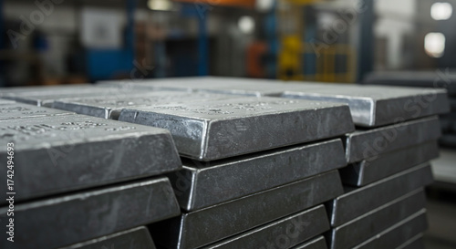 Shiny silver bullion bars stacked in industrial setting offer secure investment and material strength, ideal for finance and manufacturing themes