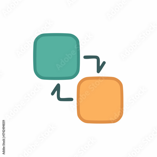 Doodle Illustration of Exchange Process with Green and Yellow Shapes