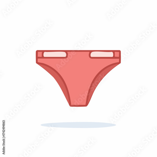 Red bikini bottom graphic isolated on white, cartoon illustration.