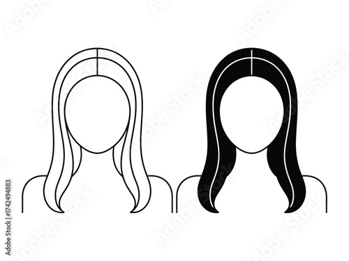 Minimalist vector illustration of two identical female heads outline and solid silhouette isolated silhouette vector illustration white background