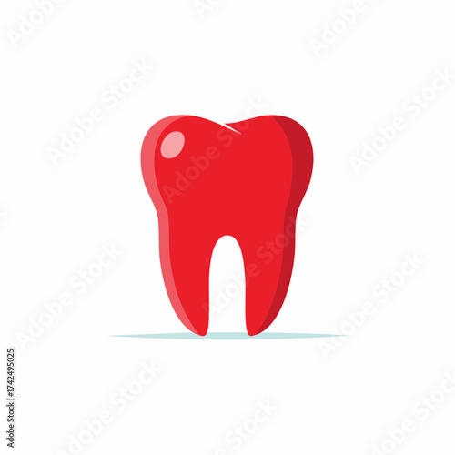 Stylized red tooth icon illustration for dentistry representing oral health pain or toothache
