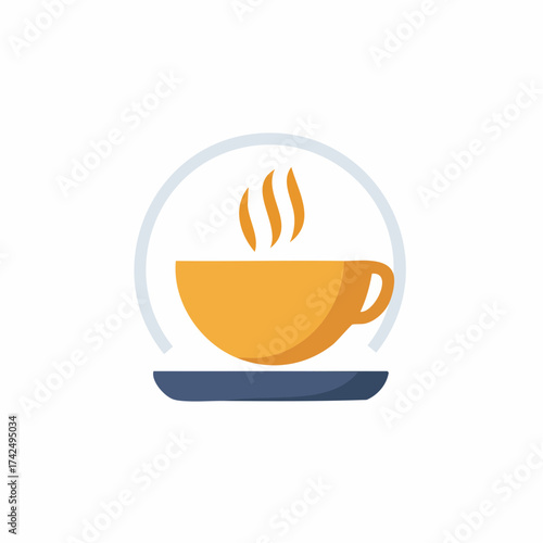 Steaming Coffee Cup Icon with Subtle Circle Emblem