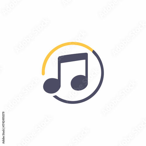 Musical Note Icon Inside Circle with Yellow Segment
