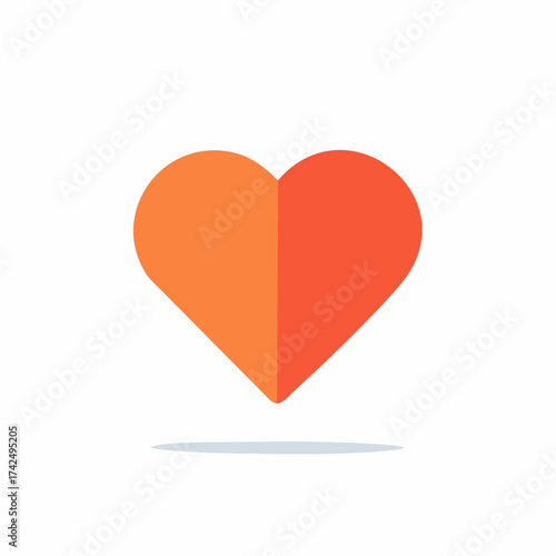 Modern two tone heart icon with orange and reddish hues for love and passion concepts