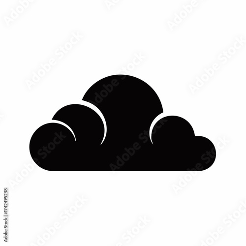 Simple black cloud icon silhouette for weather and data storage. Flat minimalist vector graphic element.