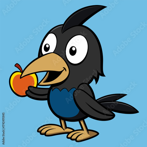 blue bird eating apple