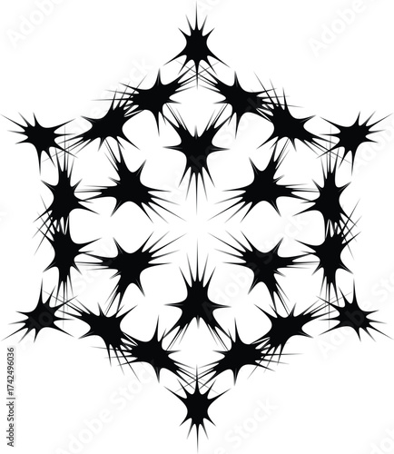  a stylized representation of a snowflake, characterized by its intricate, star-like pattern and hexagonal symmetry. 