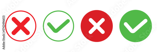 Cross and check mark icon set. vector illustration