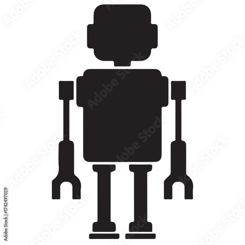Simple Monochrome Robot Figure Silhouette Icon