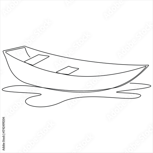 Continuous line art drawing of wooden fishing canoe wooden fishing boat one line art vector illustration