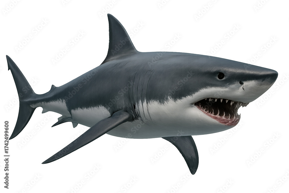 Fototapeta premium Majestic Great White Shark Fierce Predator Ocean Hunter Majestic Predator Isolated on Transparent Background