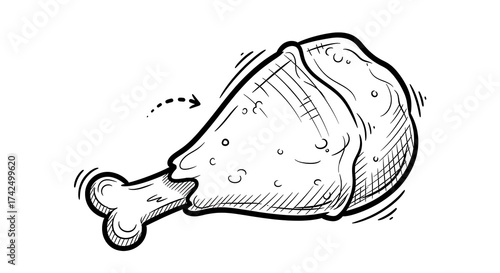 Cartoon Style Chicken Leg Illustration in Black and White