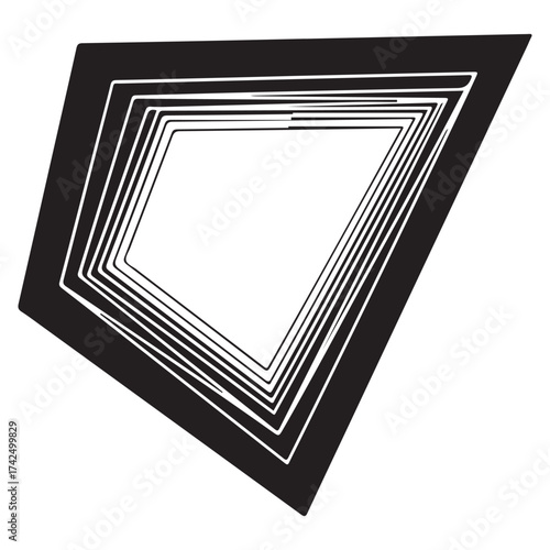 Abstract Geometric Polygon Shape with Layered Outlines in Black and White