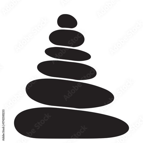 Balanced Black Stone Stack on White Background