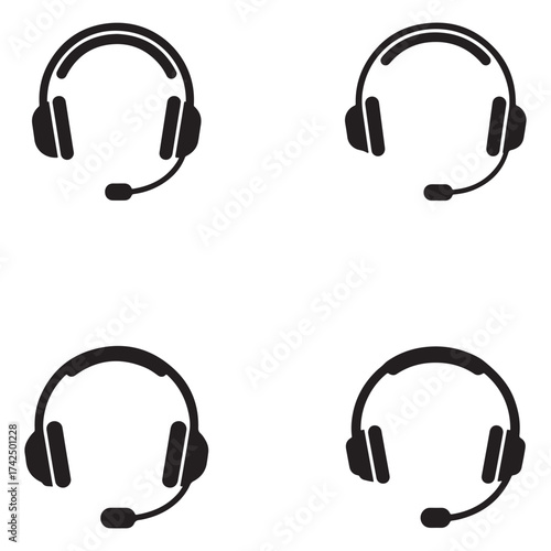 Customer support headset icon silhouette for advertising and banners